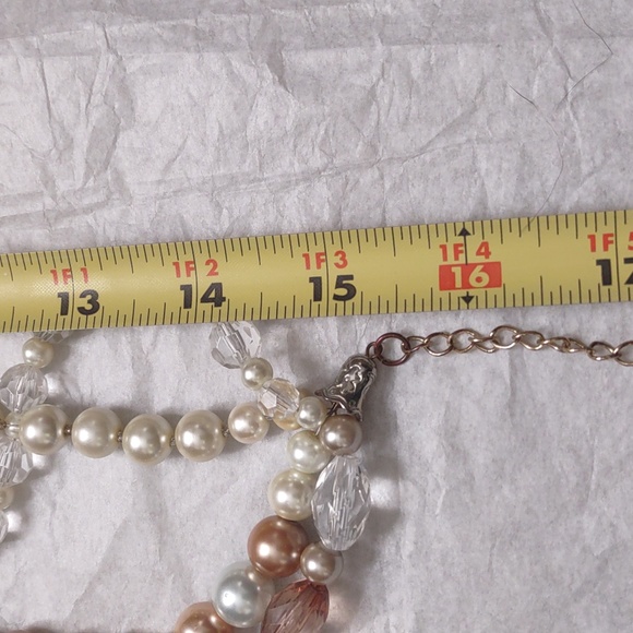 Multi strand Necklace With earrings Colors include Pearl, clear, brown and tan. - Picture 7 of 11